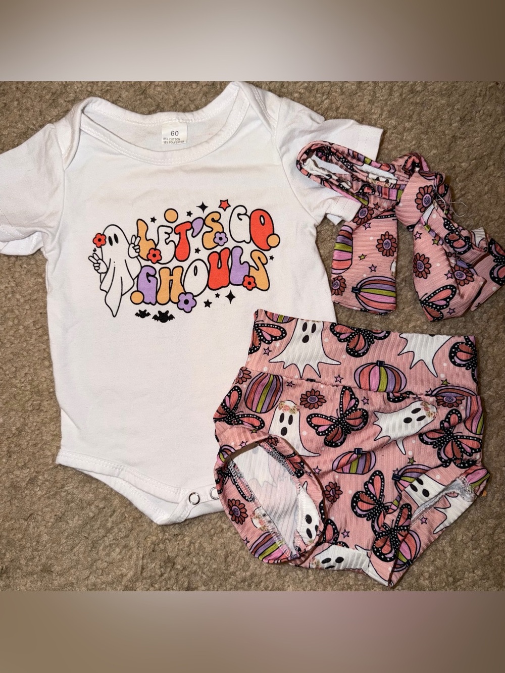 Baby Girls Halloween Lets Go Ghouls 3pc Outfit 3-6m